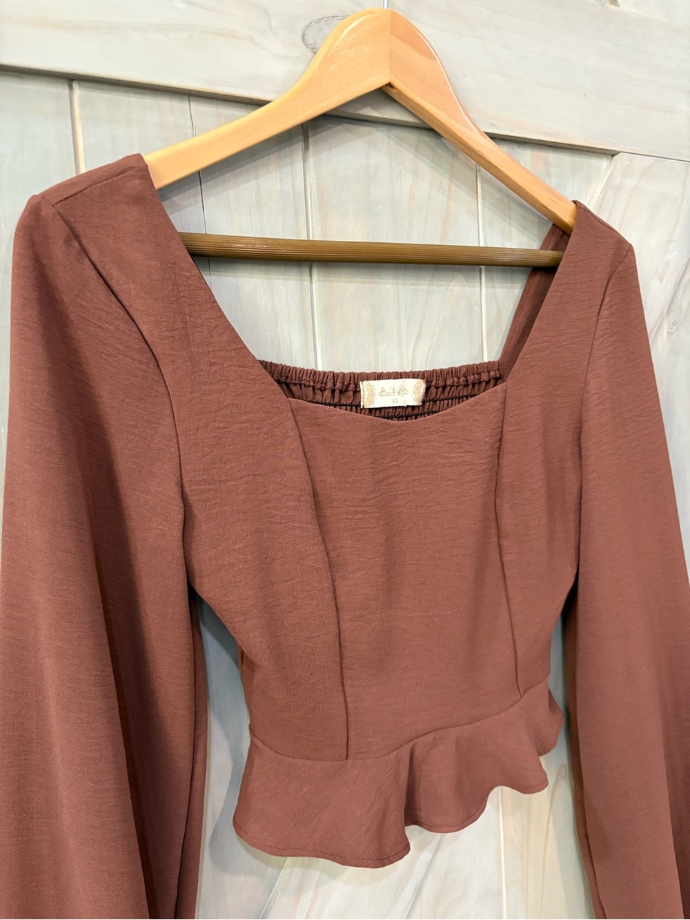 Altar'd State Chocolate Brown Square Neck Peplum Long-Sleeve Top